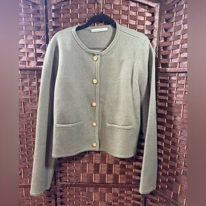 Abercrombie & Fitch Textured Knit Cardigan Sweater- Green with Gold Buttons